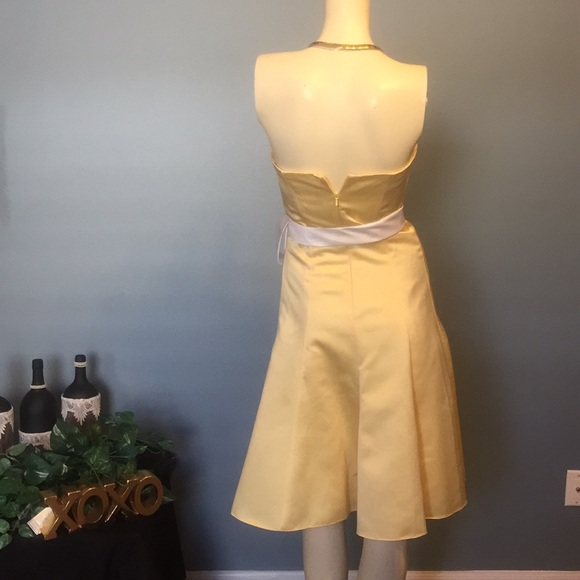 Davids bridal canary yellow formal dress with sash - Picture 4 of 6